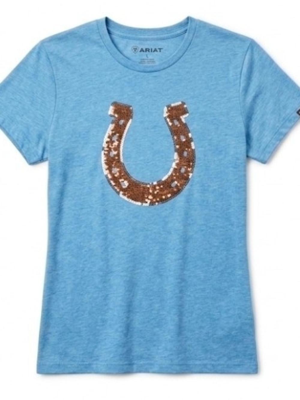 Ariat Light Blue Tee with Bronze Sequin Horseshoe